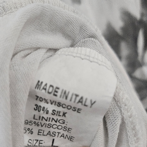 Giusy Flowy Grey White Tie-Dyeish Drop Shoulder Dolman Sleeve Silk Blouse Top L - Picture 5 of 6